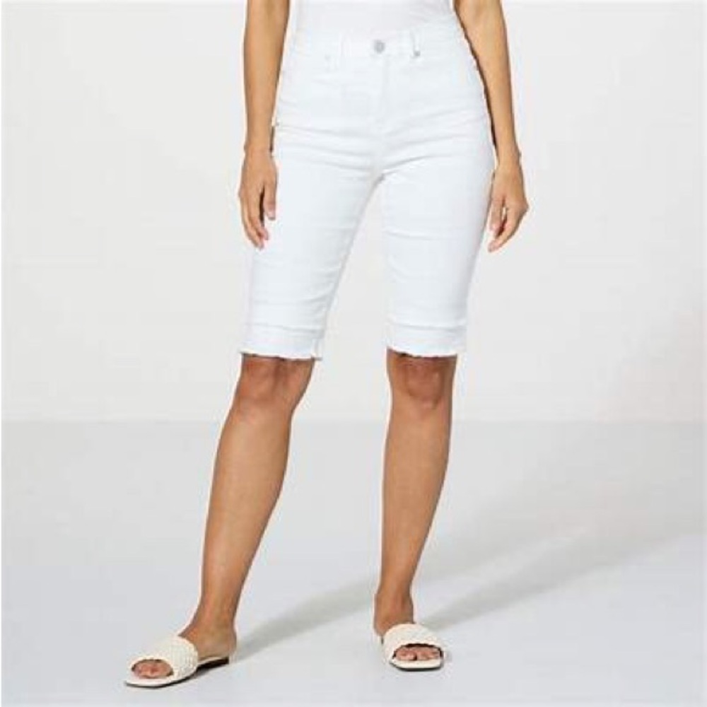 DG2 Gilman White Virtual Stretch 3-Ways-to-Wear Bermuda Shorts and cropped jeans
